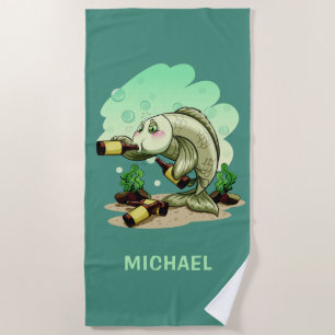 Drinking Fish custom name beach towel