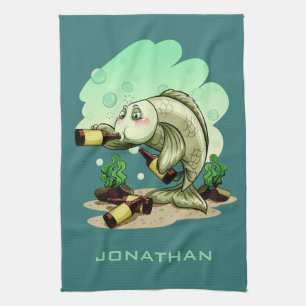 Drinking Fish custom name hand towel