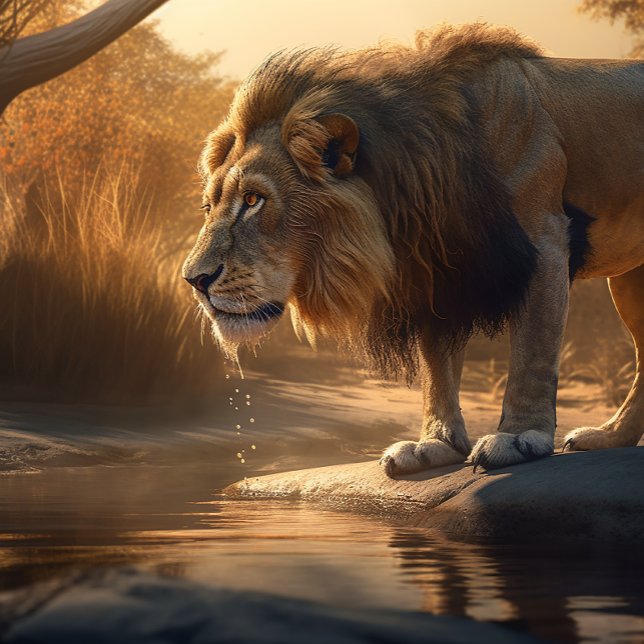 Drinking From Watering Hole Lion Jigsaw Puzzle (Creator Uploaded)