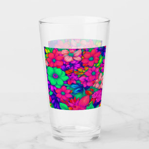 Drinking Glass - Colourful Abstract Floral #77