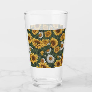 Drinking Glass - White & Yellow Sunflower Daisies 