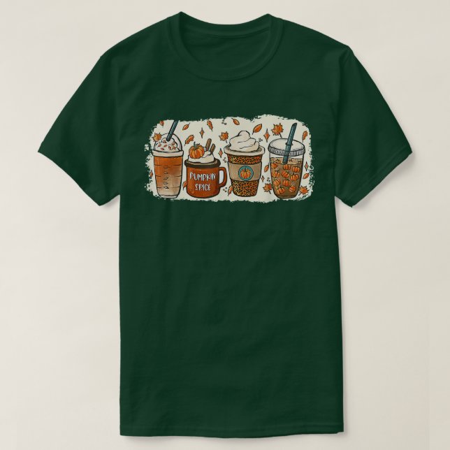 Drinking Halloween Fall Pumpkin Coffee Drinks  T-Shirt (Design Front)