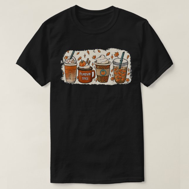 Drinking Halloween Fall Pumpkin Coffee Drinks  T-Shirt (Design Front)