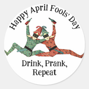 Drinking Jesters April Fools Day Classic Round Sticker