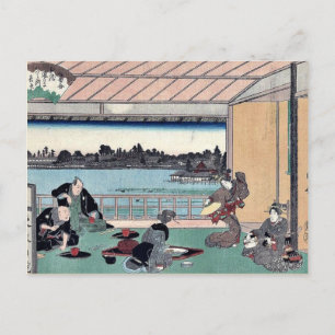 Drinking party at restaurant by Andō,Hiroshige Postcard