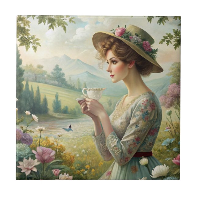 Drinking Tea in Garden Tile (Front)