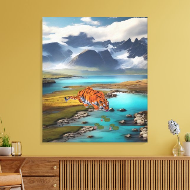 Drinking Tiger Canvas Print (Insitu(LivingRoom))