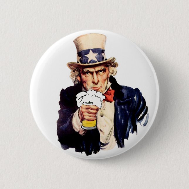 Drinking Uncle Sam 2 Inch Round Button (Front)