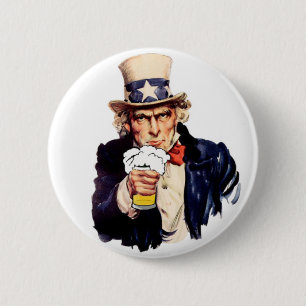 Drinking Uncle Sam 2 Inch Round Button