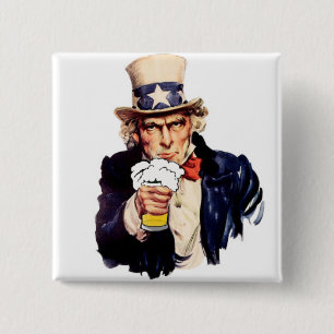 Drinking Uncle Sam 2 Inch Square Button