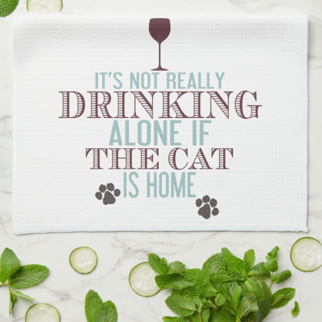 Drinking With The Cat | Funny Kitchen Towel (Folded)