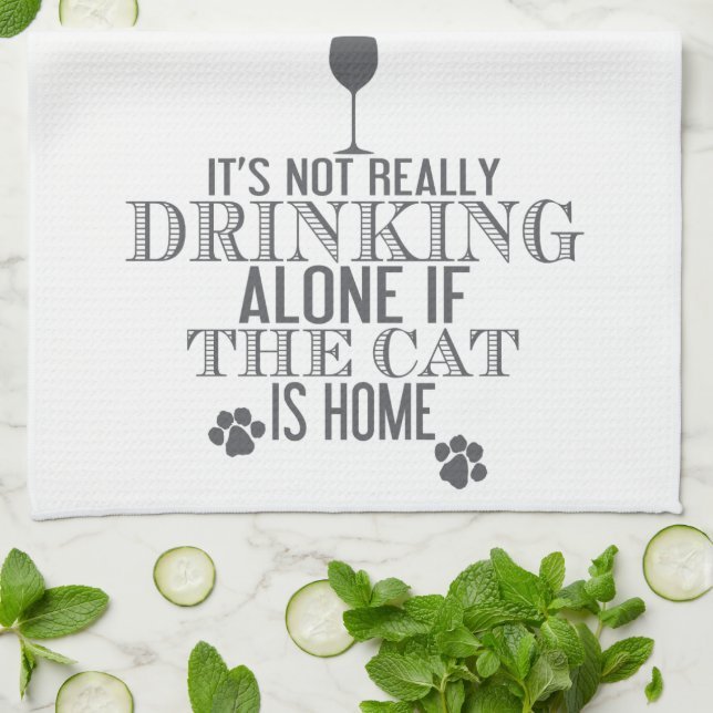 Drinking With The Cat - Grey | Funny Kitchen Towel (Folded)