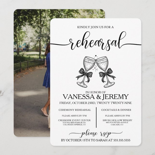 Drinks and Bows Rehearsal Dinner Invitation (Front/Back)