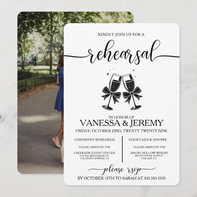 Drinks and Bows Rehearsal Dinner Invitation (Front/Back)