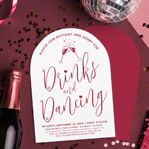 Drinks and dancing post wedding script wine red invitation