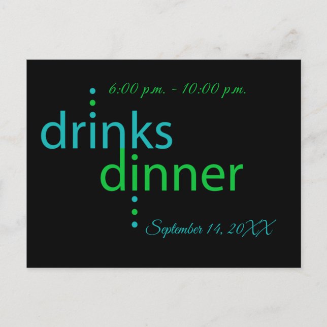 Drinks and Dinner Party Invitation Postcard (Front)
