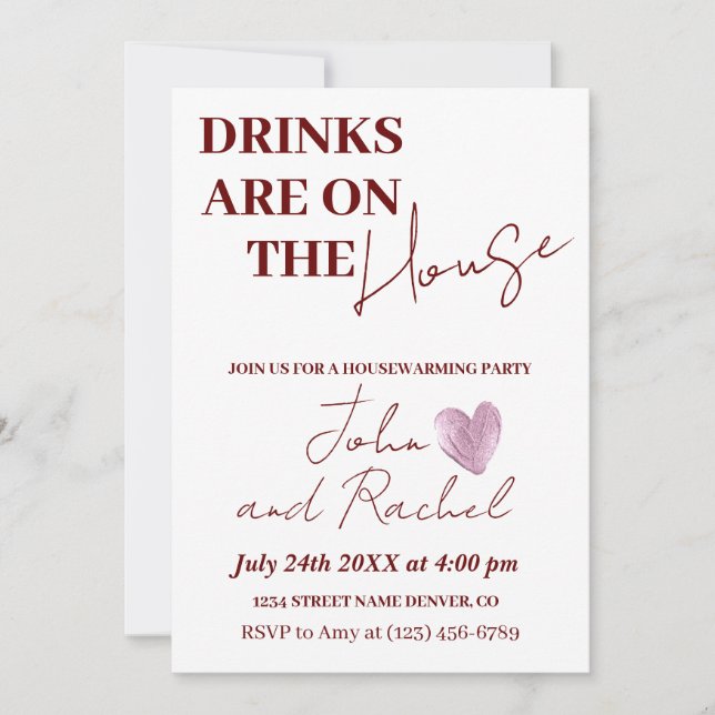 Drinks are on the house housewarming party rustic  invitation (Front)
