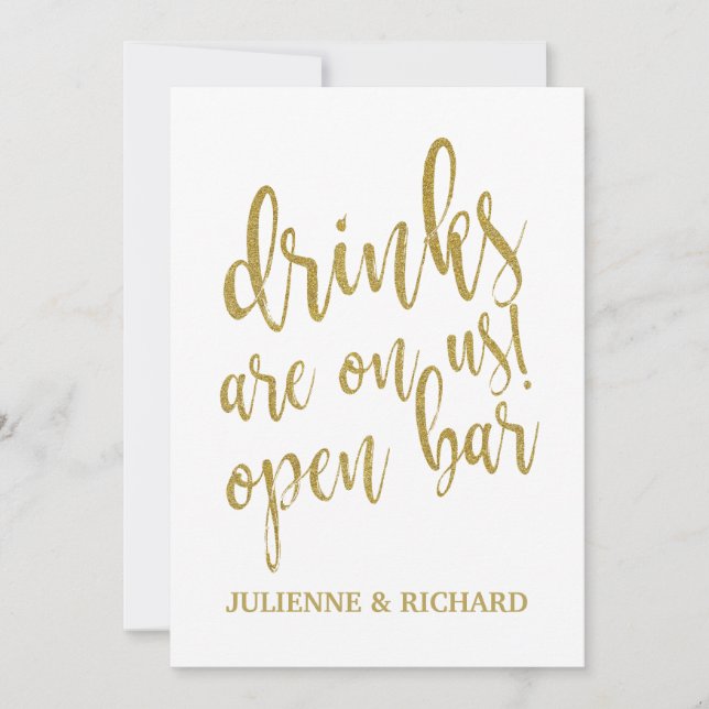 Drinks are on us! Affordable Wedding Bar Sign Invitation (Front)