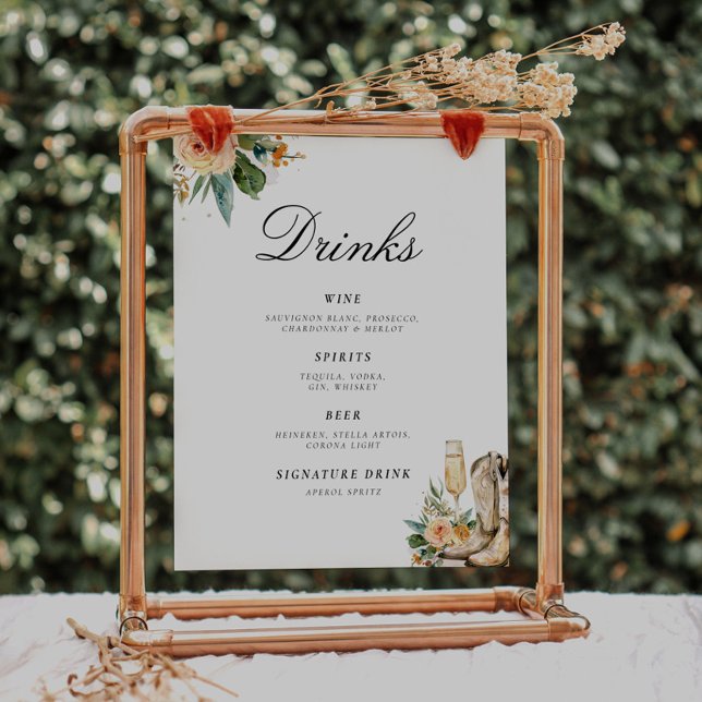 Drinks Bar Boots and Bubbly Bridal Shower Sign (Creator Uploaded)
