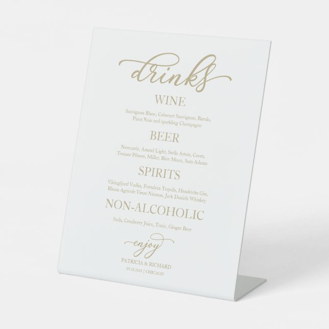 Drinks Bar Elegant Gold Script Wedding Sign (Front)