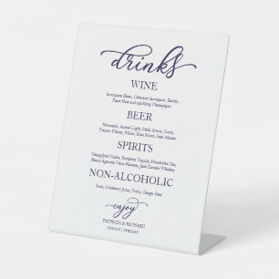Drinks Bar Elegant Navy Blue Script Wedding Sign