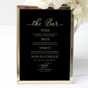 Drinks Bar Gold Calligraphy Black Wedding Sign