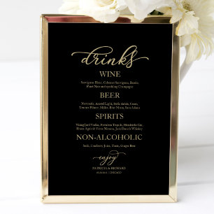 Drinks Bar Gold Script Black Wedding Sign