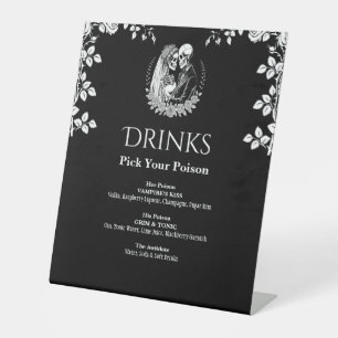 Drinks Black Elegant Gothic Skeleton Wedding Pedestal Sign