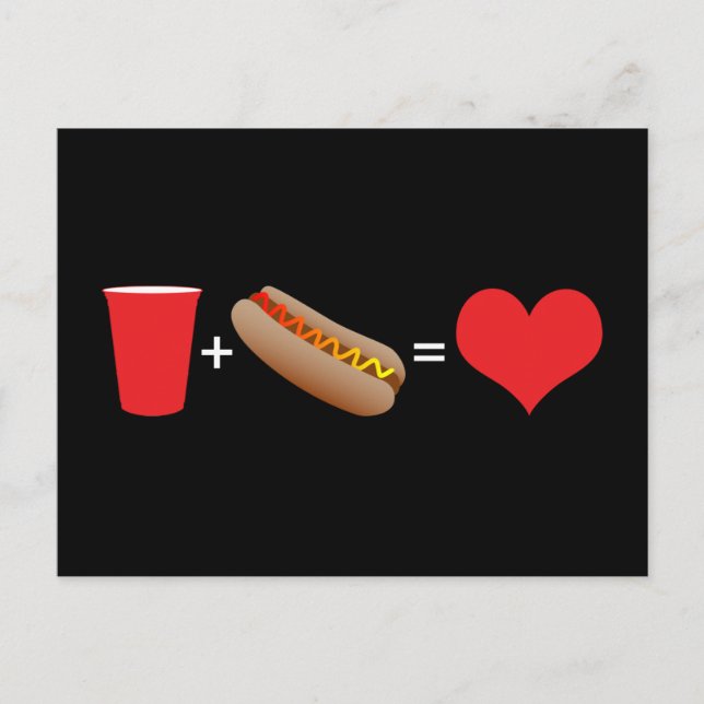 drinks + hot dogs = love postcard (Front)
