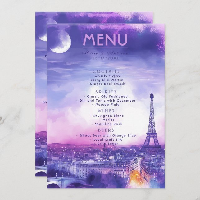 DRINKS + lovely text Amour Éternel  Menu (Front/Back)