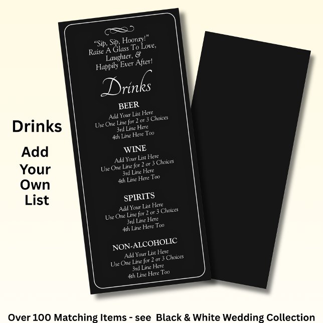 Drinks Menu Card - Black White Infinity Scroll, (Creator Uploaded)
