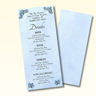 Drinks Menu Card - Blue Peony Wedding Set
