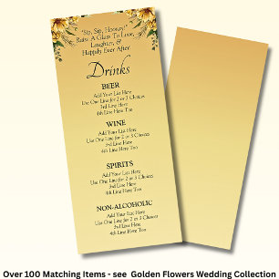 Drinks Menu Card - Golden Flowers Wedding Set