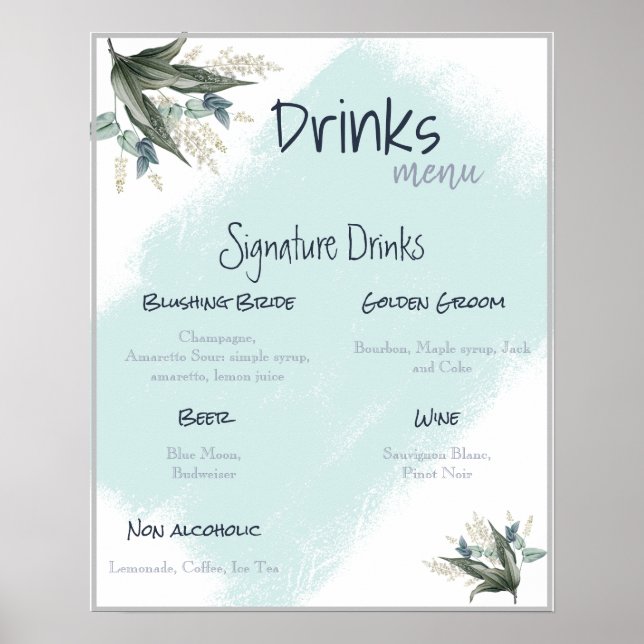 Drinks Menu Wedding Poster (Front)