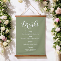 Drinks Menu Wedding Sage Green White  