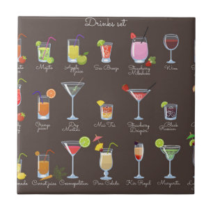 Drinks on a brown background tile