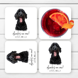 Drinks On Me! Black Russian Terrier Dog Wedding Square Paper Coaster