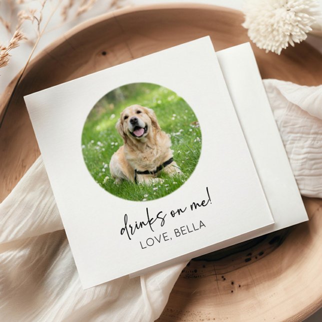 Drinks On Me! Custom Picture Dog Cat Pet Wedding Napkin (Creator Uploaded)