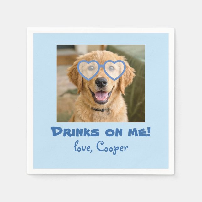 Drinks on Me Cute Fun Photo Modern Dog Wedding Napkin (Front)
