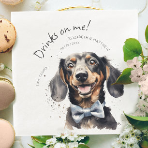 Drinks On Me Dachshund Watercolor Fun Dog Pet Napkin
