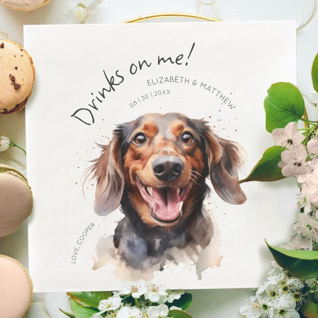 Drinks On Me Dachshund Watercolor Fun Dog Pet Napkin (Creator Uploaded)