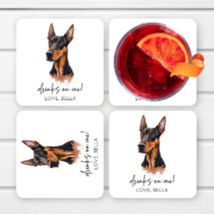 Drinks On Me! Dobermann Dog Pet Wedding Square Paper Coaster
