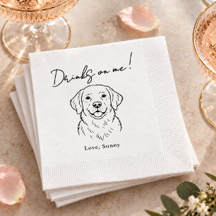 Drinks on Me Dog Line Art Wedding Cocktail Napkin