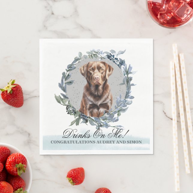 Drinks On Me Eucalyptus Floral and Chocolate Lab Napkin (Insitu)