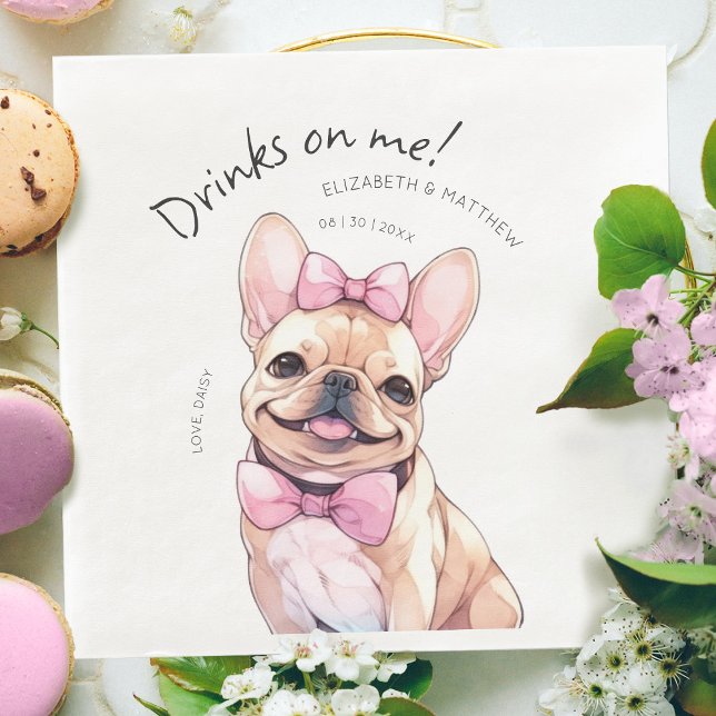 Drinks On Me French Bulldog Watercolor Fun Dog Napkin (Creator Uploaded)