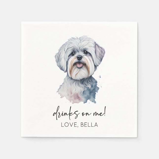 Drinks On Me! Maltese Dog Pet Wedding Napkin (Front)