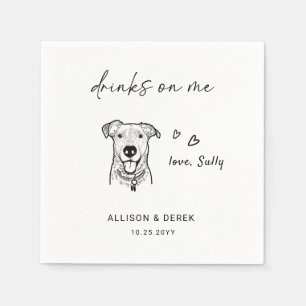 Drinks on Me Modern Cute Pet Artwork Dog Wedding Napkin