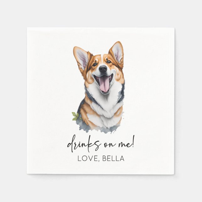 Drinks On Me! Pembroke Welsh Corgi Dog Pet Wedding Napkin (Front)