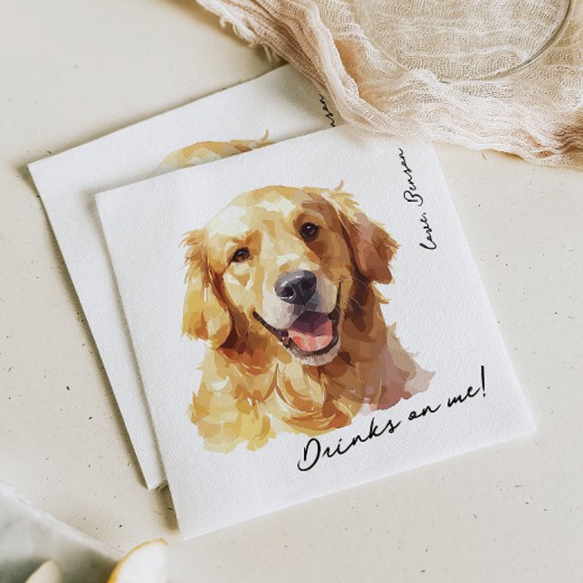 Drinks on Me Pet Golden Retriever Wedding Napkins (Creator Uploaded)