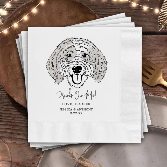 Drinks On Me Pets Custom Hand Drawing Wedding Napkin (Creator Uploaded)